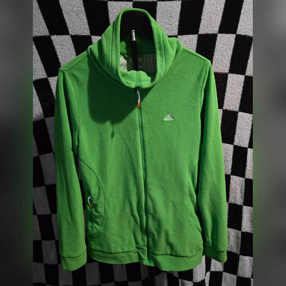 Adidas women's neon green fleece full zip jacket size medium